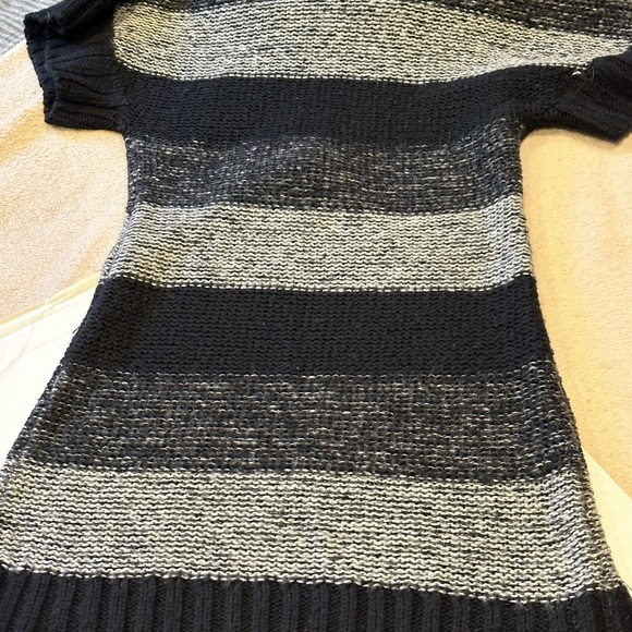 Black/tan/gray wide striped off shoulder sweater dress/top - Picture 4 of 5